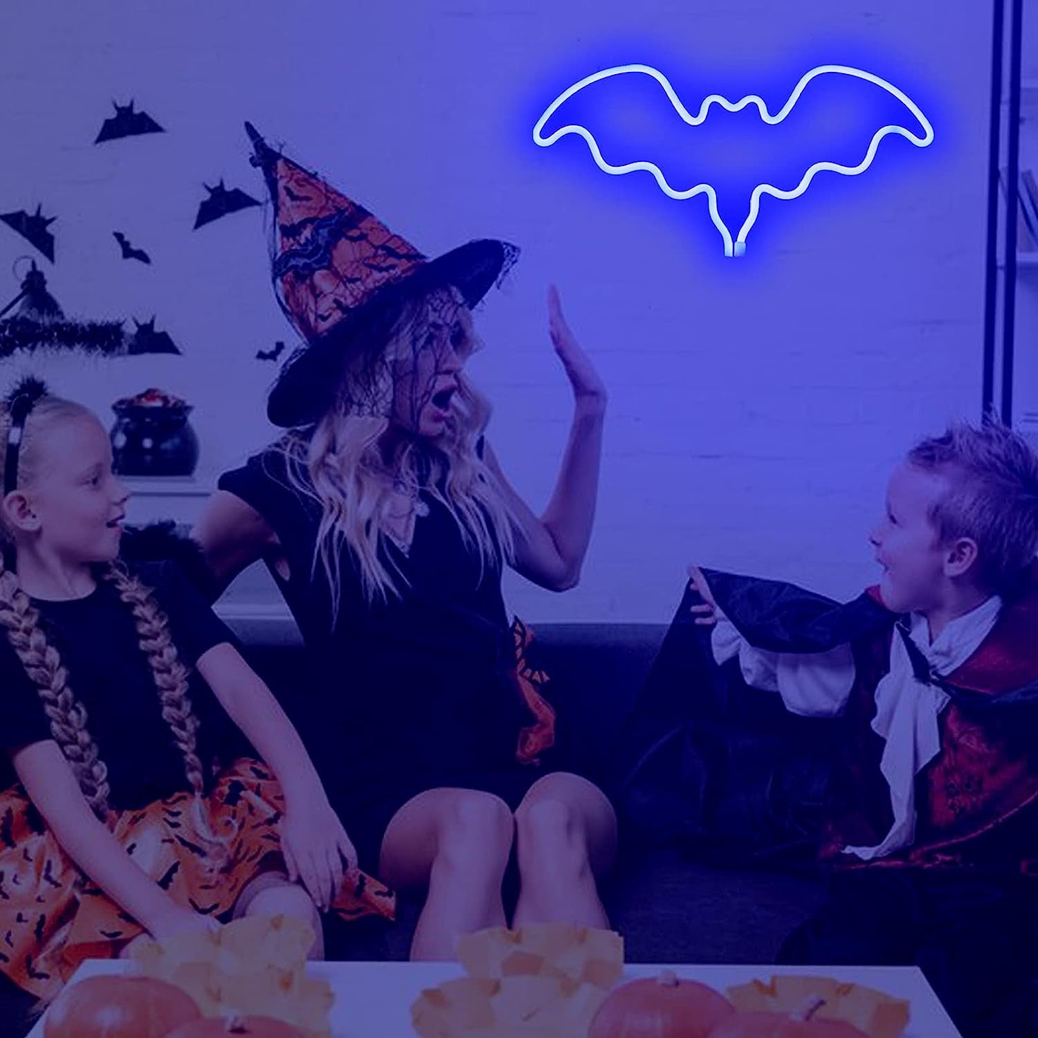 Bat Neon Signs, Neon Signs for Wall Decor Halloween Decoration Bat LED Neon Sign, Battery or USB Powered Neon Lights for Bedroom Wall, Halloween Party, Bar, Kids Room (Blue)