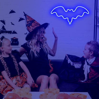 Bat Neon Signs, Neon Signs for Wall Decor Halloween Decoration Bat LED Neon Sign, Battery or USB Powered Neon Lights for Bedroom Wall, Halloween Party, Bar, Kids Room (Blue)