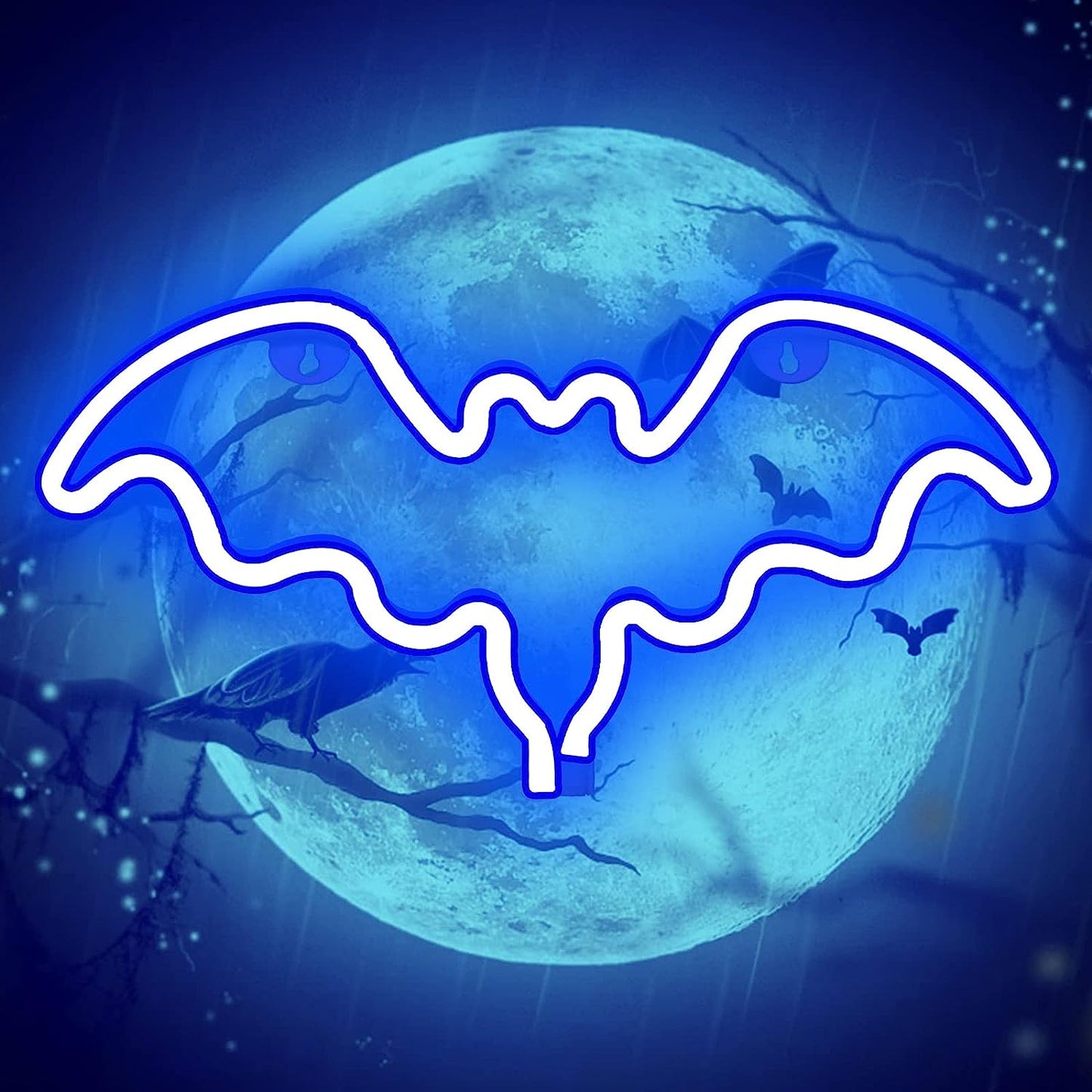 Bat Neon Signs, Neon Signs for Wall Decor Halloween Decoration Bat LED Neon Sign, Battery or USB Powered Neon Lights for Bedroom Wall, Halloween Party, Bar, Kids Room (Blue)