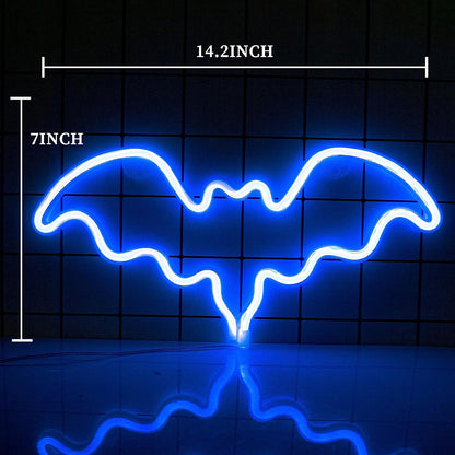 Bat Neon Signs, Neon Signs for Wall Decor Halloween Decoration Bat LED Neon Sign, Battery or USB Powered Neon Lights for Bedroom Wall, Halloween Party, Bar, Kids Room (Blue)