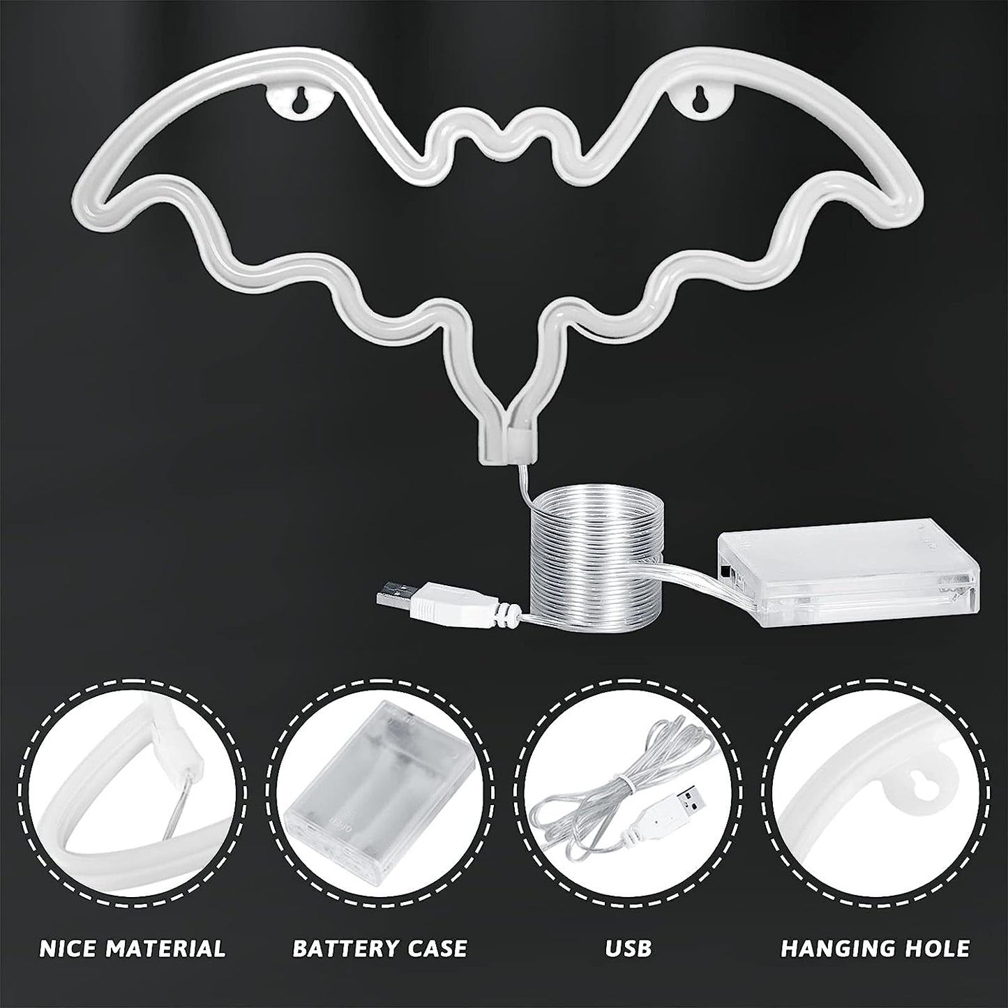 Bat Neon Signs, Neon Signs for Wall Decor Halloween Decoration Bat LED Neon Sign, Battery or USB Powered Neon Lights for Bedroom Wall, Halloween Party, Bar, Kids Room (Blue)