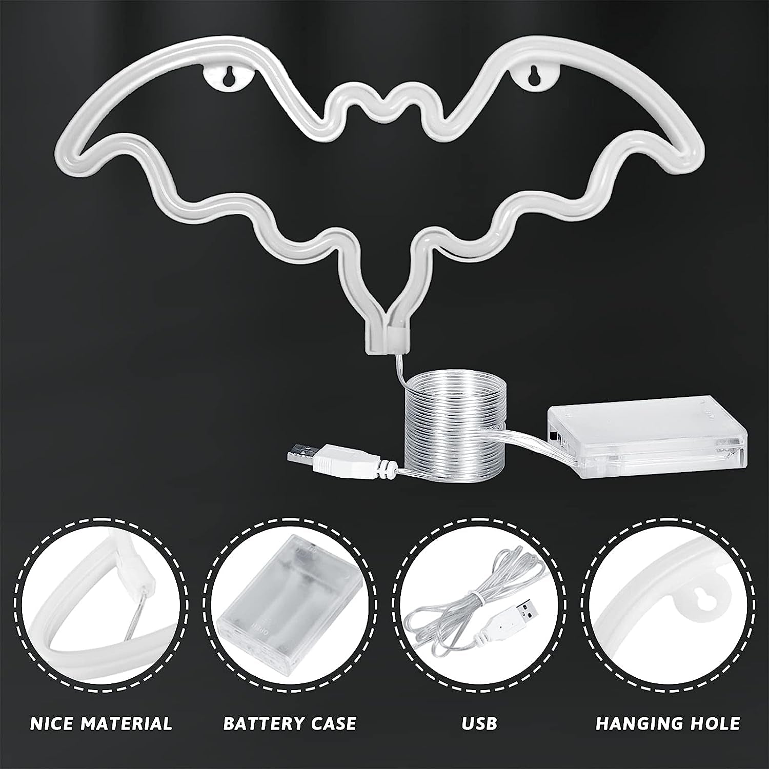 Bat Neon Signs, Neon Signs for Wall Decor Halloween Decoration Bat LED Neon Sign, Battery or USB Powered Neon Lights for Bedroom Wall, Halloween Party, Bar, Kids Room (Blue)