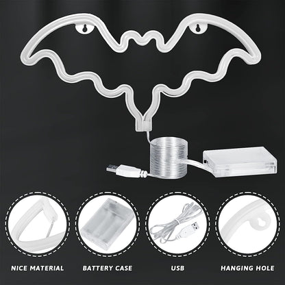 Bat Neon Signs, Neon Signs for Wall Decor Halloween Decoration Bat LED Neon Sign, Battery or USB Powered Neon Lights for Bedroom Wall, Halloween Party, Bar, Kids Room (Blue)